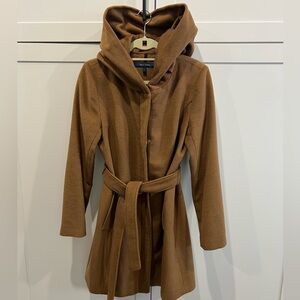 Cole Haan Camel Hooded Wool Coat with Belt